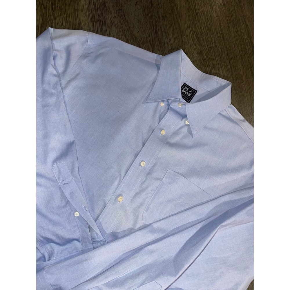 Jos. A. Bank Mens 17-35 Blue Dress Shirt Traveler Long Sleeve Cotton Oxford